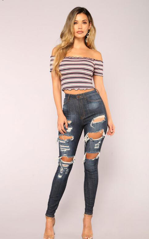 SZ60213 destroyed skinny jeans for women